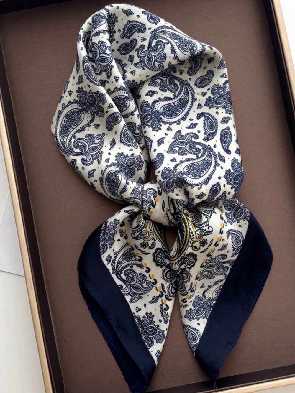 Navy Blue Paisley Neck Scarf - Navy & White 27.5”